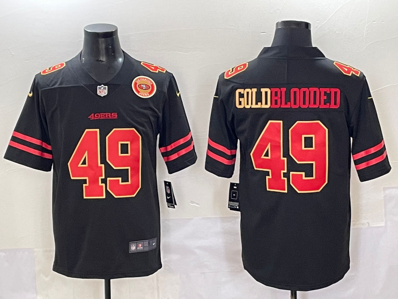Men San Francisco 49ers #49 Goldblooded Black gold 2024 Nike Vapor Limited NFL Jersey style 036->san francisco 49ers->NFL Jersey
